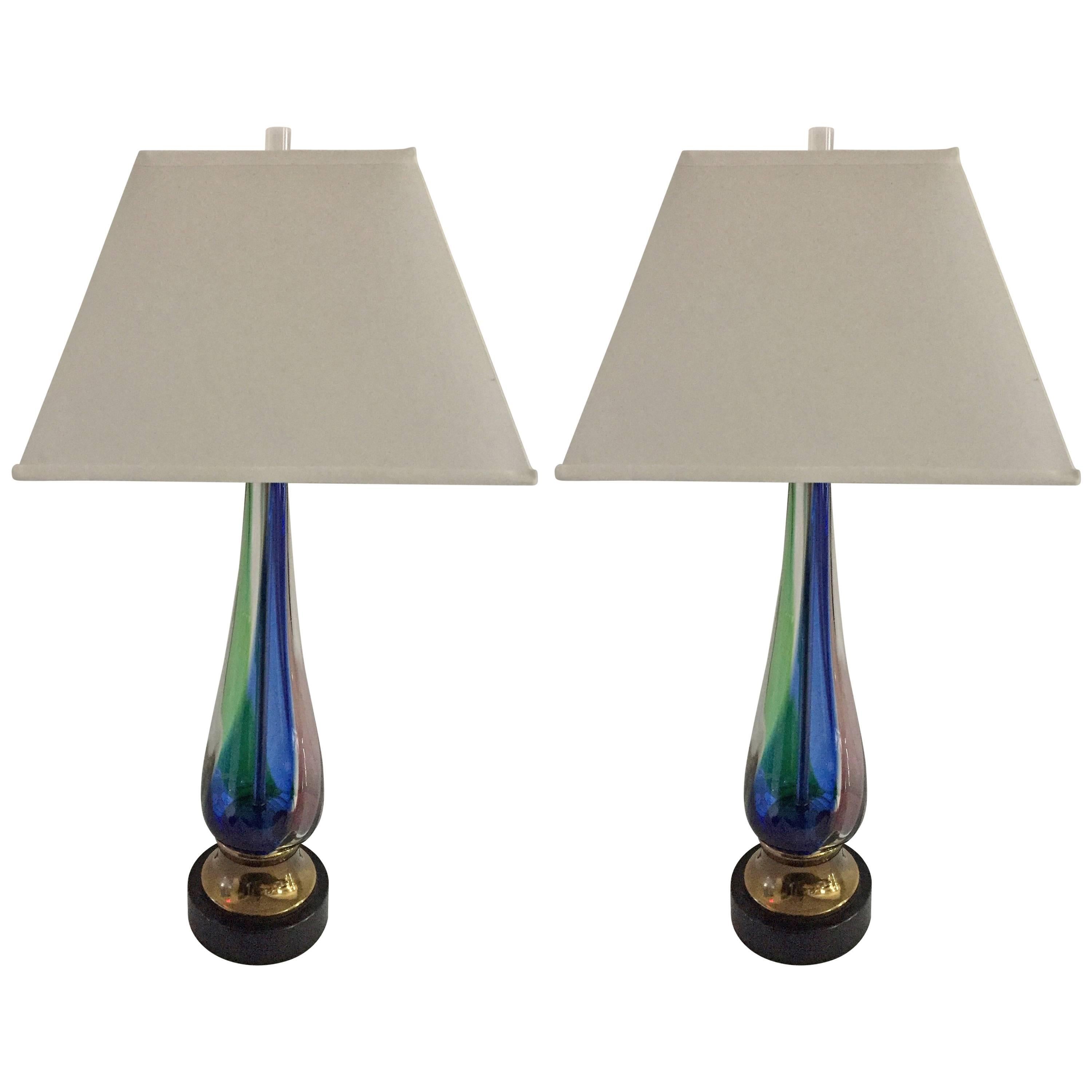 Pair of Murano Venetian Vintage Colored Glass Extra Large Tall Lamps