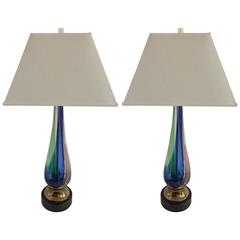 Pair of Murano Venetian Vintage Colored Glass Extra Large Tall Lamps 10