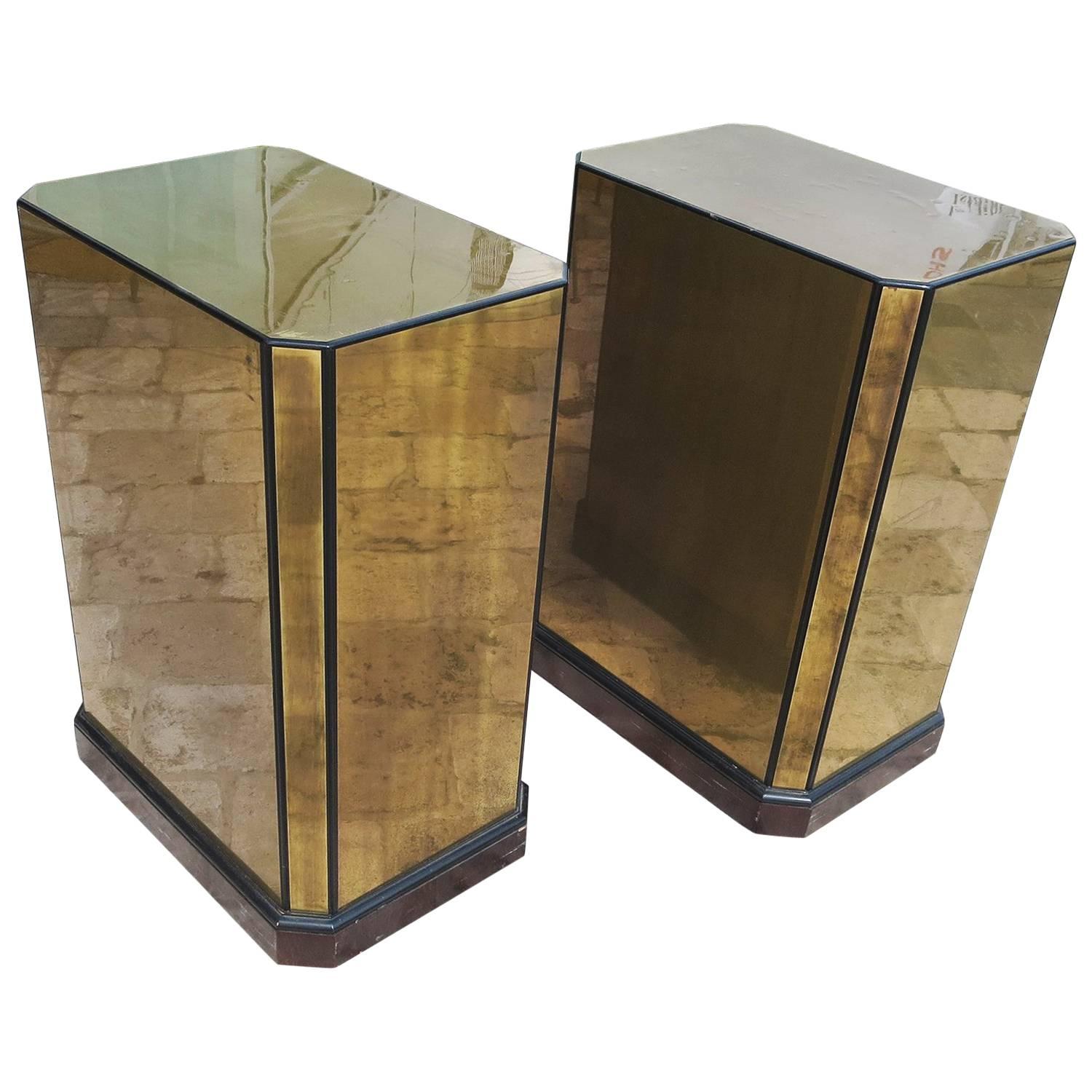 Drexel Brass and Wood Pedestals or Dining Table Bases