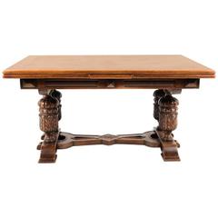 French Carved Drawleaf Table, circa 1940s