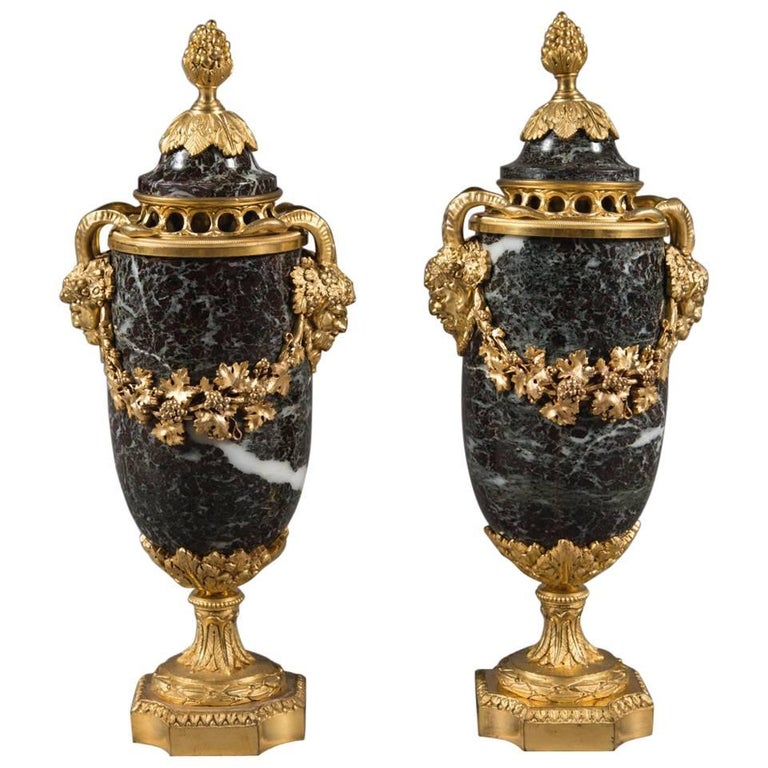 Pair 19th Century French Ormolu mounted Marble Cassolettes For Sale