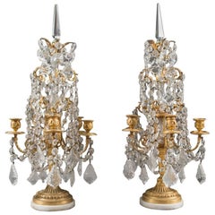 Antique Pair of French Louis XVI Style Gilt Bronze and Crystal 19th Century Girandoles