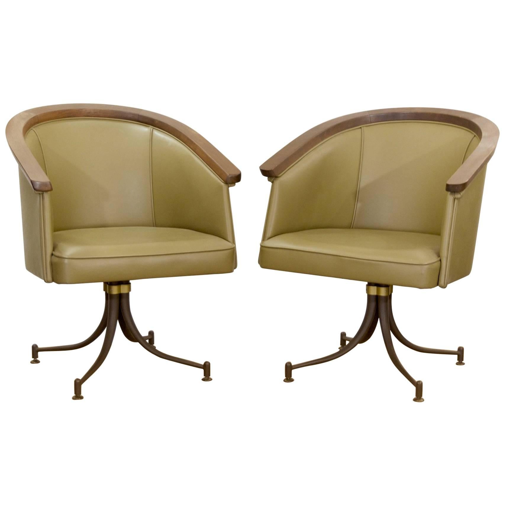 Pair of Olive Tone Swivel Armchairs by Troy Sunshade Company