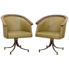 Pair of Olive Tone Swivel Armchairs by Troy Sunshade Company 1
