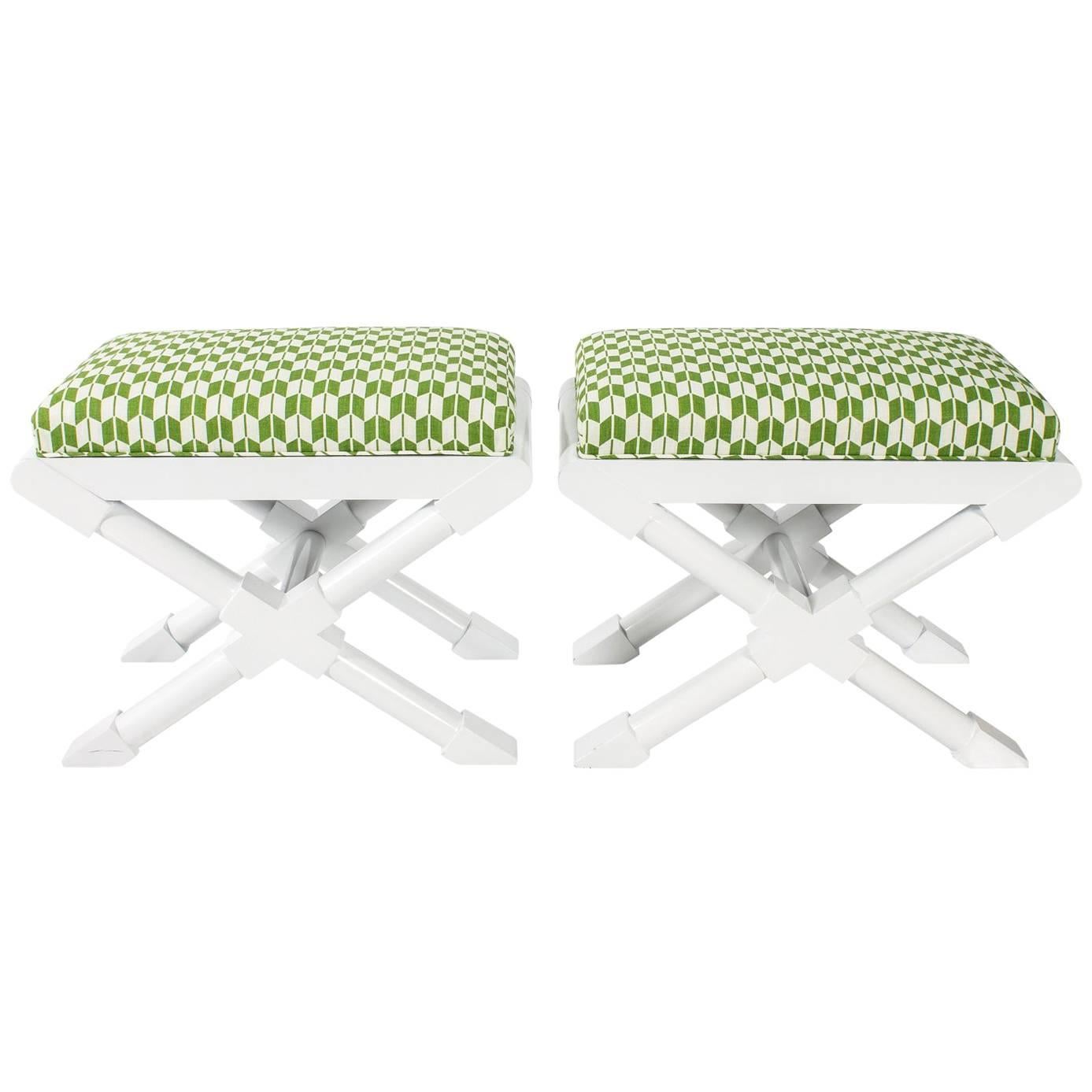 White and Green "x" Benches For Sale