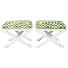 White and Green "x" Benches