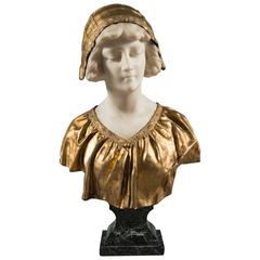 Affortunato Gory, Italian Gilt Bronze and Marble Bust, Late 19th Century, Signed