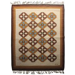 Swedish Rölakan Rug with Geometric Pattern 6