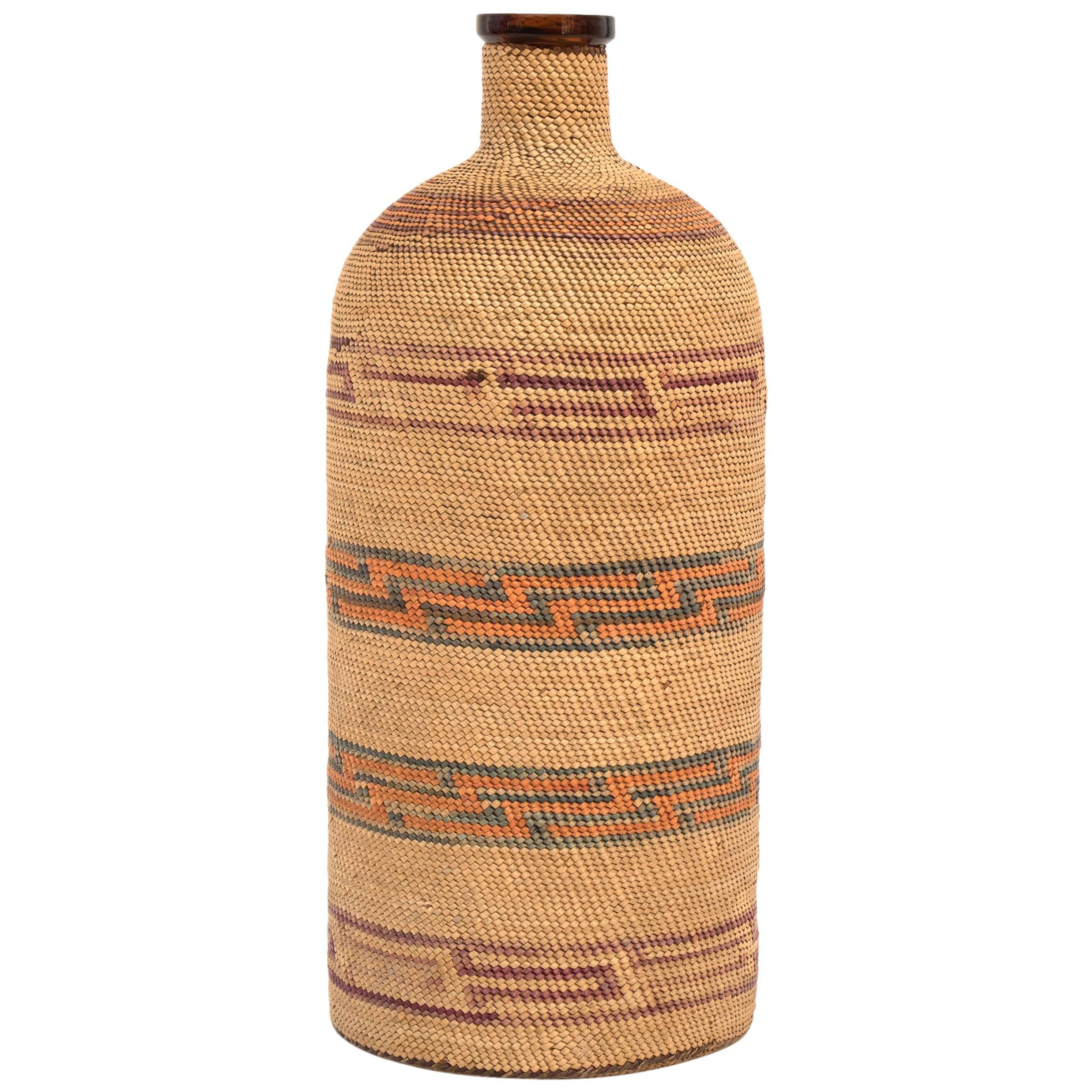 Native American Basketry Woven Bottle, Micmac (Woodlands), 20th Century