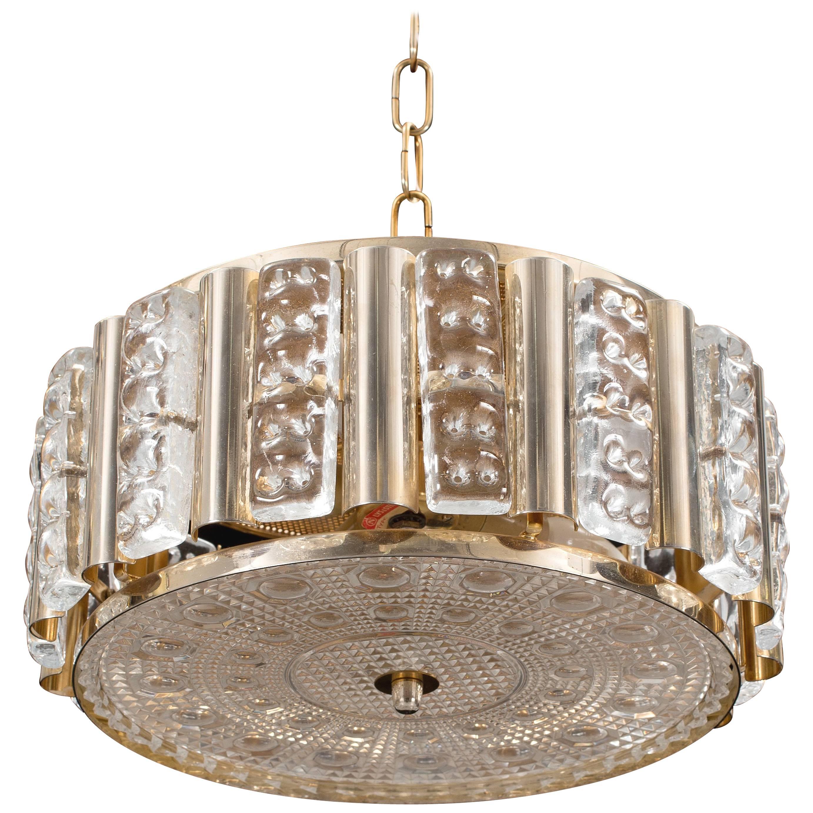 Ceiling Lamp, Glass and Brass Case For Sale