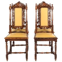 Antique Set of Four Carved Oak Renaissance Revival Chairs, circa 1875