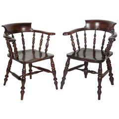 Matched Pair of Regency Yewwood and Elm Captains Chairs