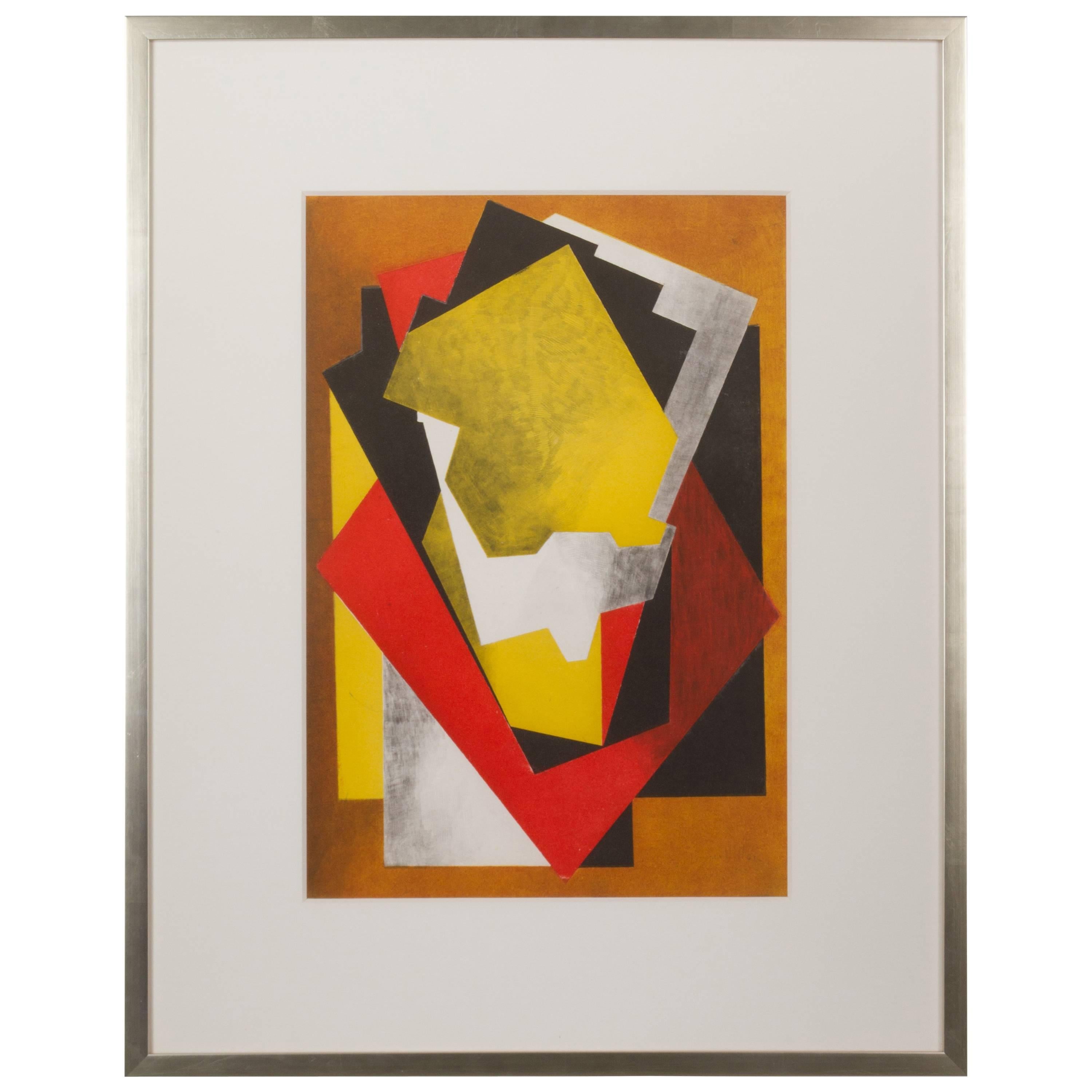 Jacques Villon Color Aquatint Cubist Composition, 1927 Signed