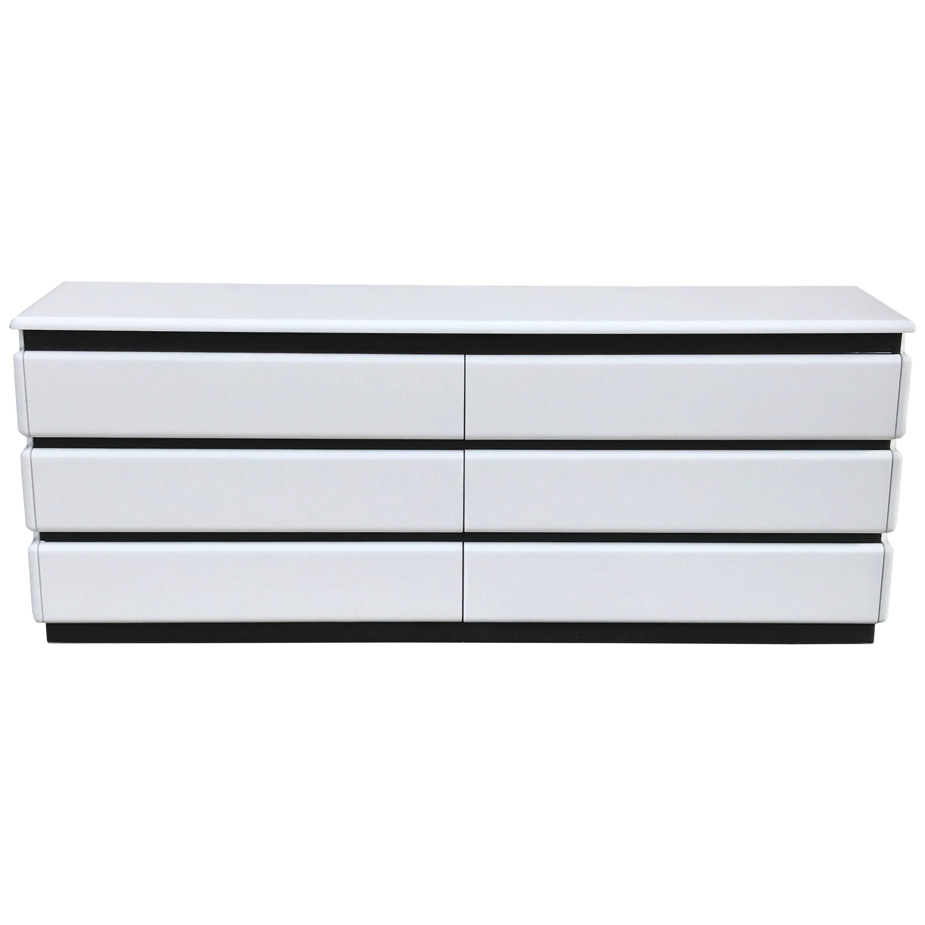 1970s Gloss White Lacquered Dresser by Rougier