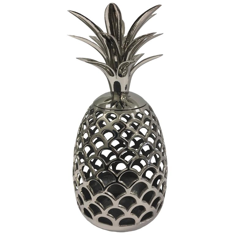 Large Pierced Pineapple Polished Nickel Candle Holder For Sale at 1stdibs