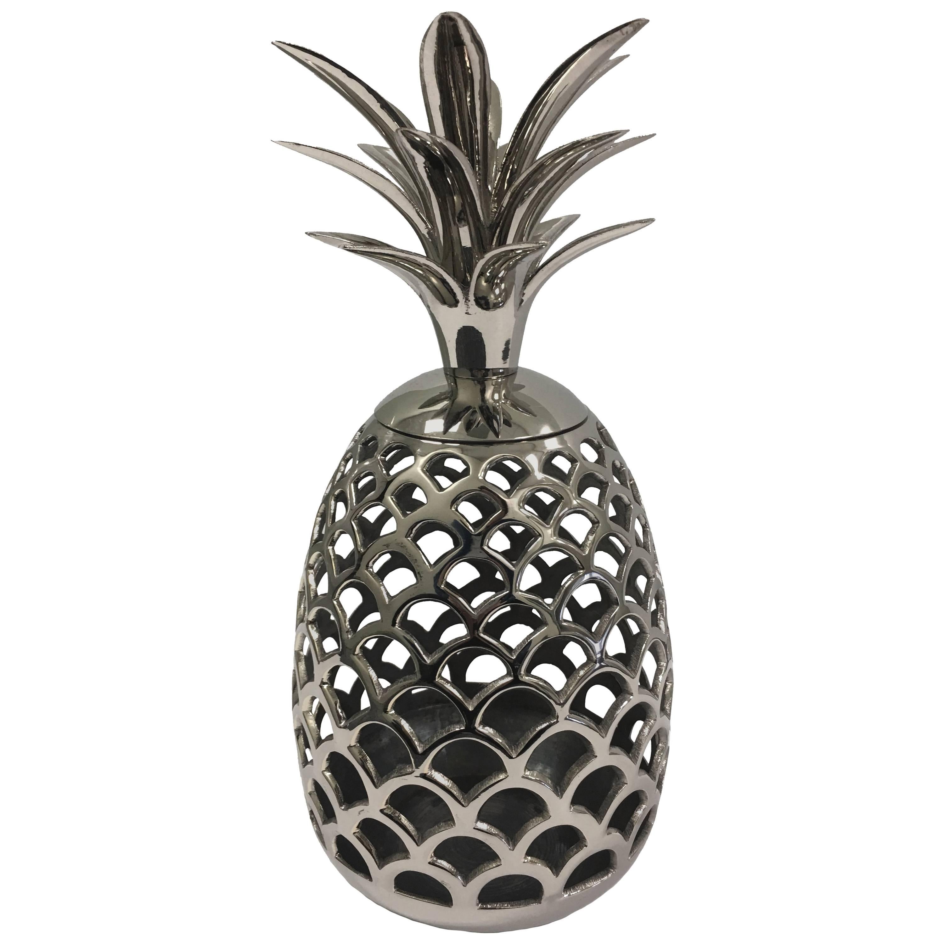 Pineapple Polished Nickel Candle Holder For Sale