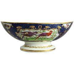 Antique English Hand-Painted Chelsea School Porcelain Footed Compote, circa 1830