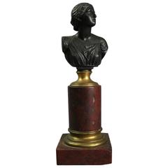 Antique Classical Grand Tour Bronze Female Bust on Marble Pedestal, circa 1870