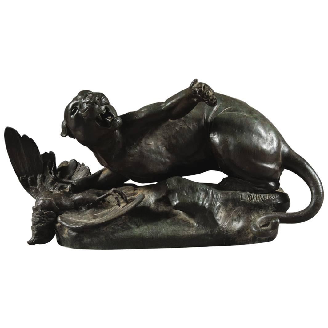 Well Made Antique Bronze Model of a Lioness by Leon Bureau