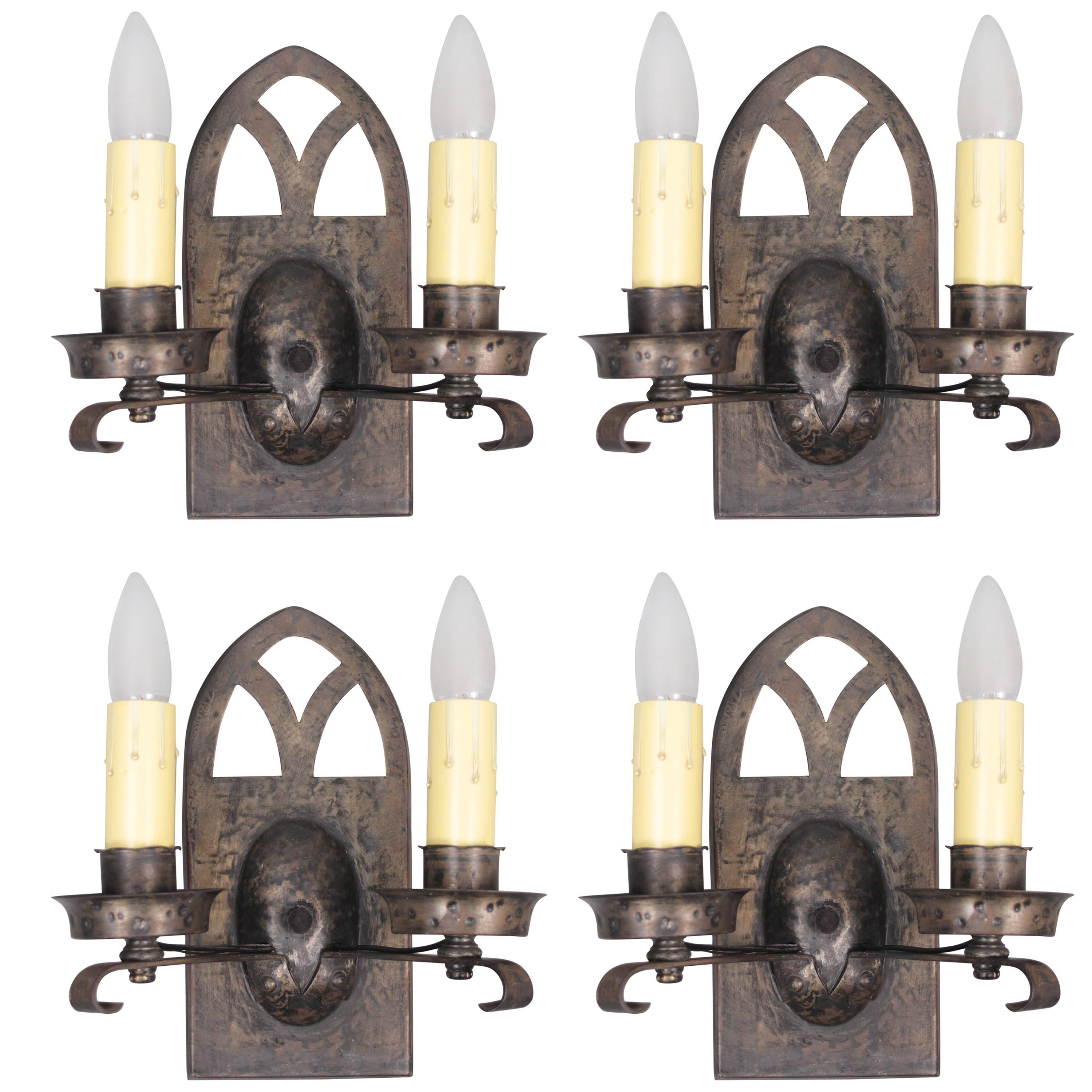 One of Four Spanish Revival Double Light Sconces with Arched Top
