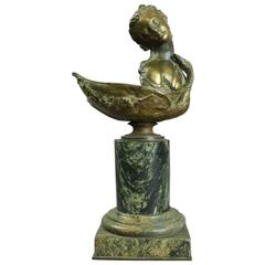 Antique Figurative Leda and the Swan Bronze Sculpture on Marble Base, circa 1880