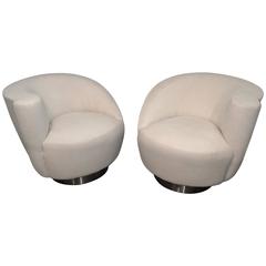 Pair of Vladimir Kagan Nautilus Chairs on Steel Plinth Swivel Bases 2