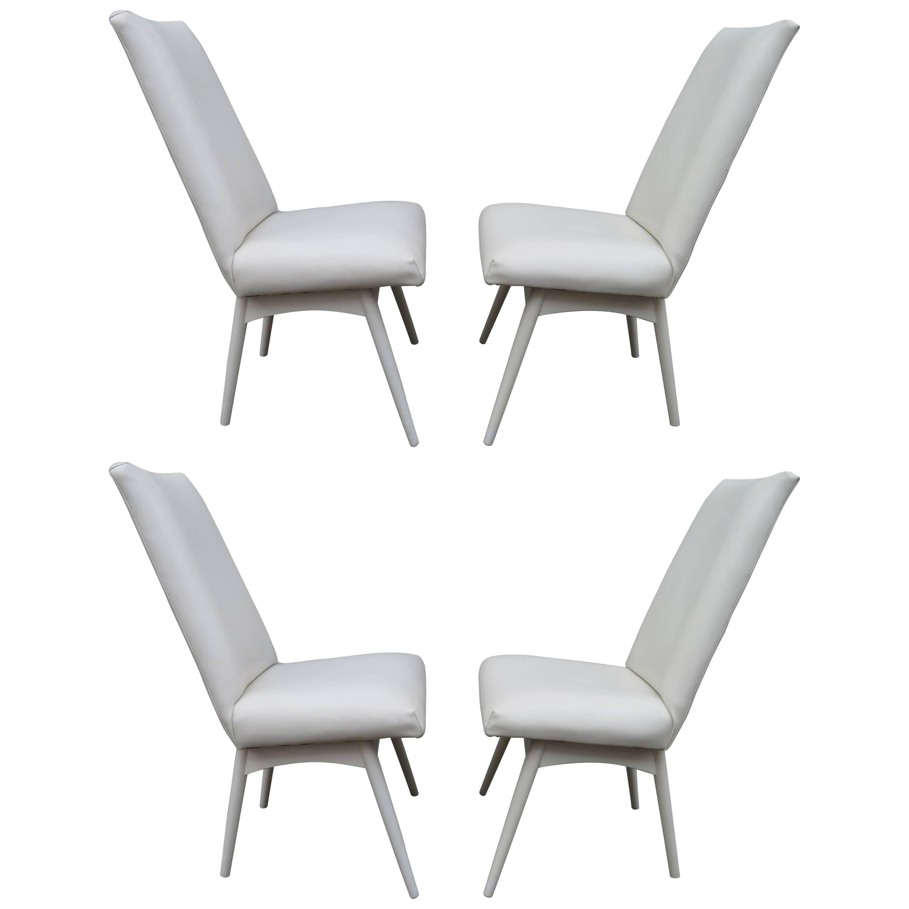 Set Four Adrian Pearsall  White Lacquered Dining Chairs, Mid-Century Modern