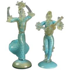 Mid-Century Modern Pair of Italian Murano Barbini School Glass Figures