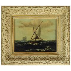 Antique Oil on Canvas Maritime Seascape Painting by A.J. Ohlsson, Signed, c1900