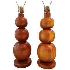 Vintage Table Lamps with Turned Wood Graduated Spheres