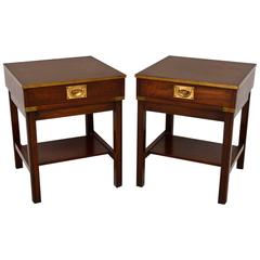 Pair of Antique Campaign Style Mahogany Side Tables