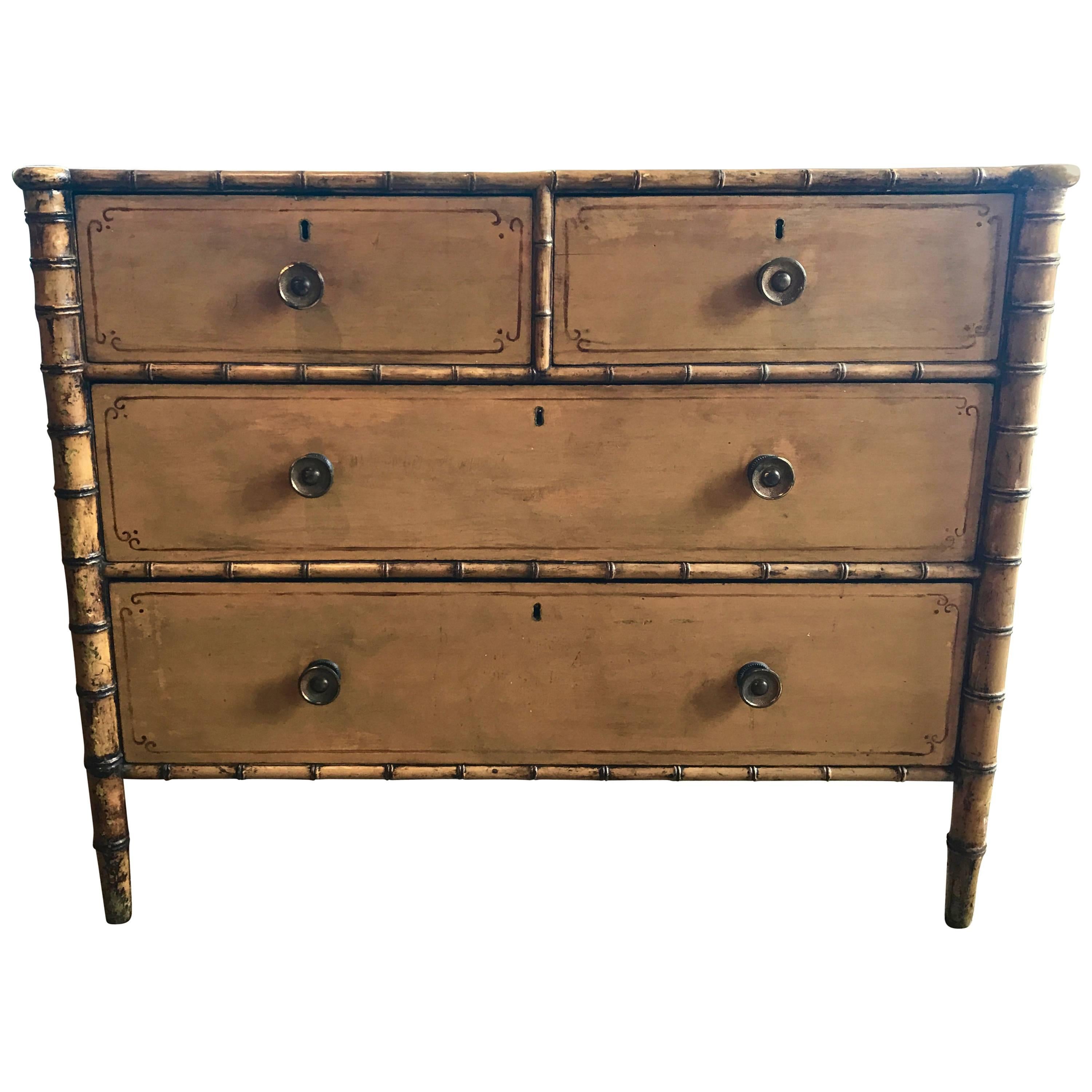 19th Century English Faux Bamboo Chest For Sale