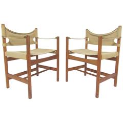 Pair of Danish Safari Sling Armchairs by Borge Mogensen, circa 1960s