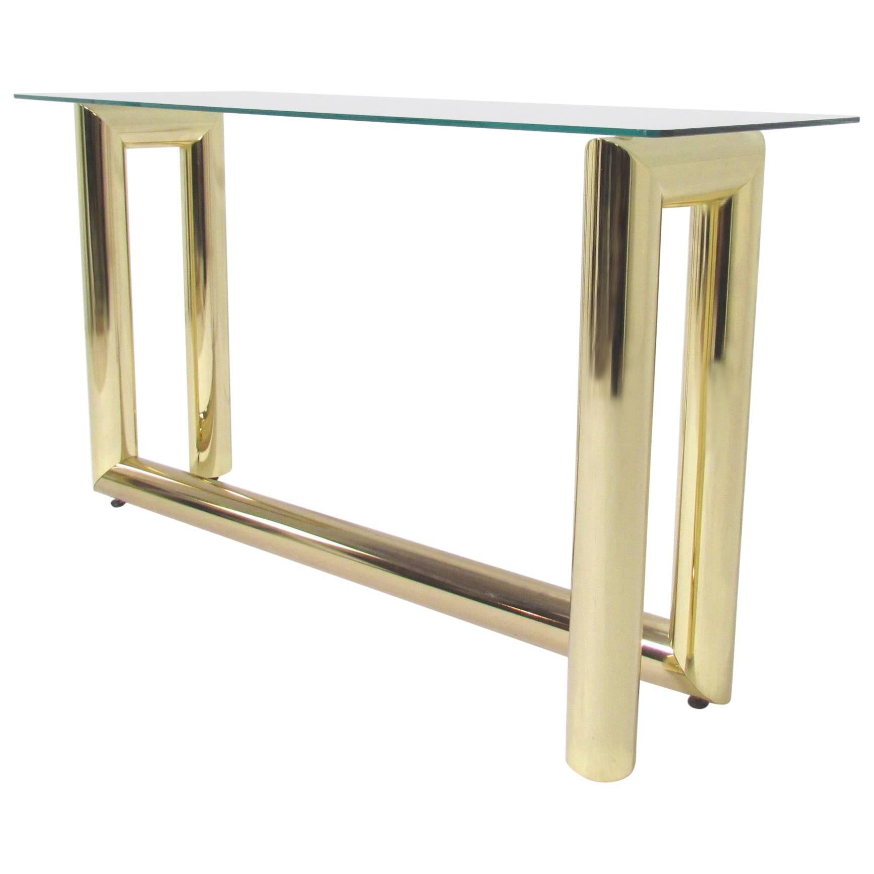 Mid-Century Brass Zig Zag Console or Sofa Table