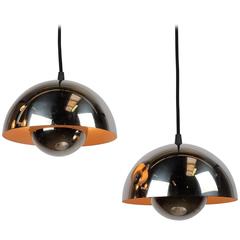 Set of Two Chrome Flower Pot Ceiling Lights by Verner Panton for Louis Poulsen