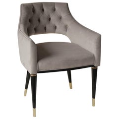 Mid-Century Style Armchairs, Lacquered and Brass Frame with Tufted Velvet 2