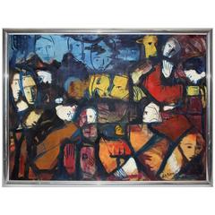 Multicolored Mid-Century Oil Painting, 1963 9