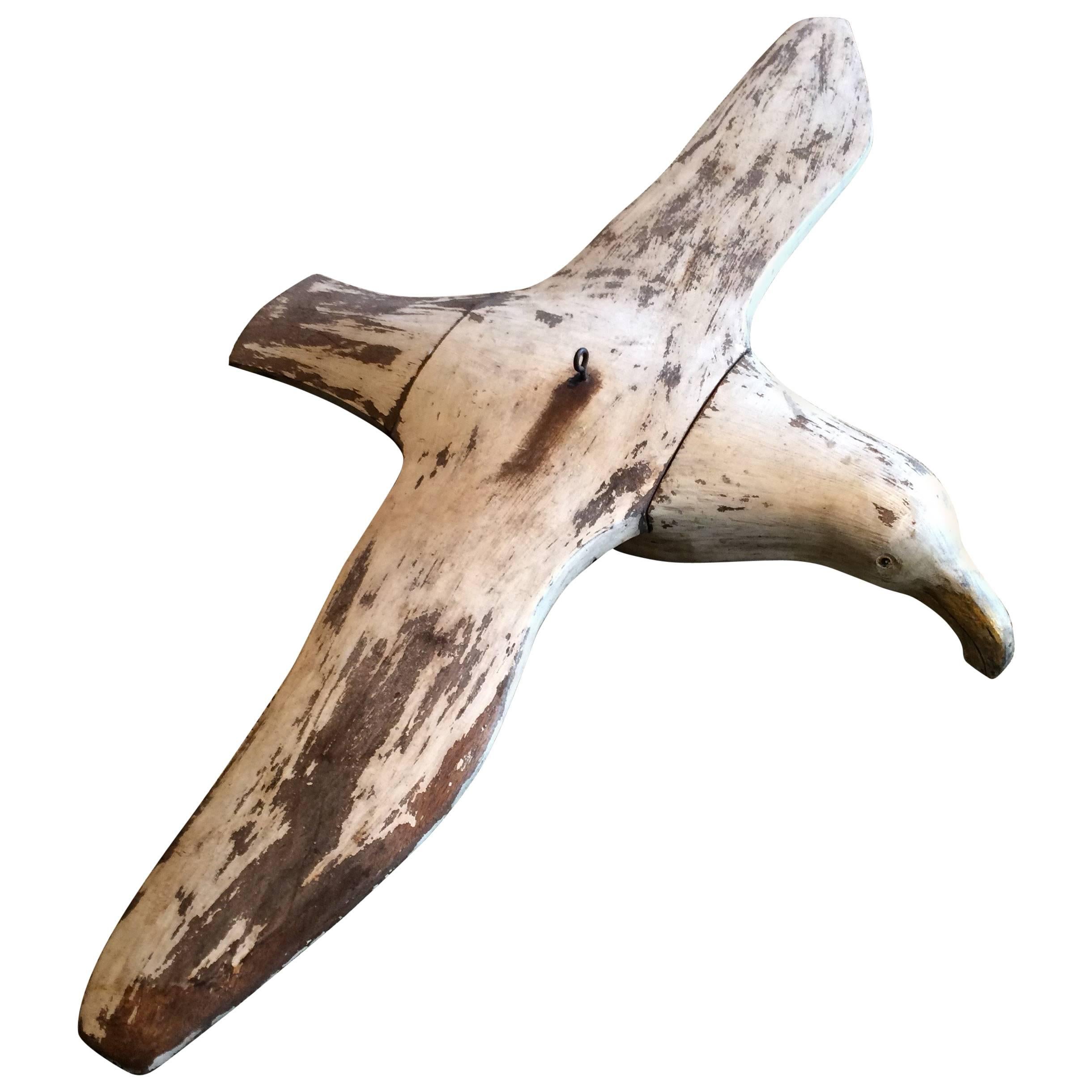 Large Distressed Wood Seagull Sculpture