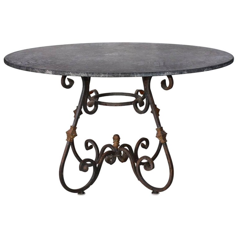 Continental Wrought Iron and Marble Dining Table For Sale at 1stdibs
