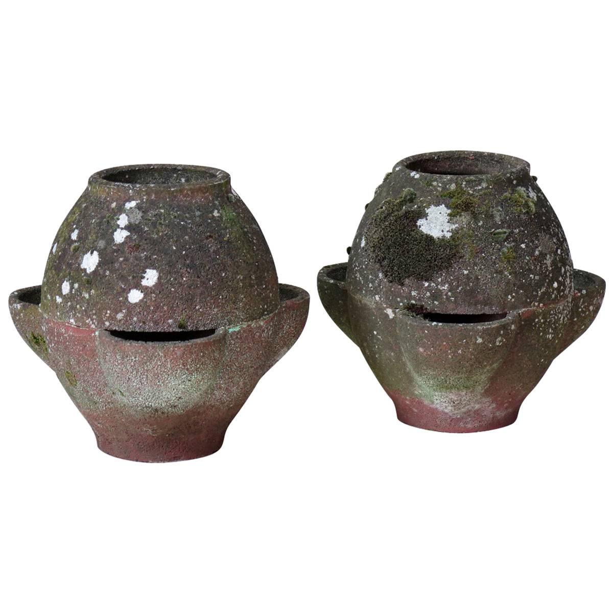 "Pot-Bellied" Pair of Cement Planters, France, 1950s