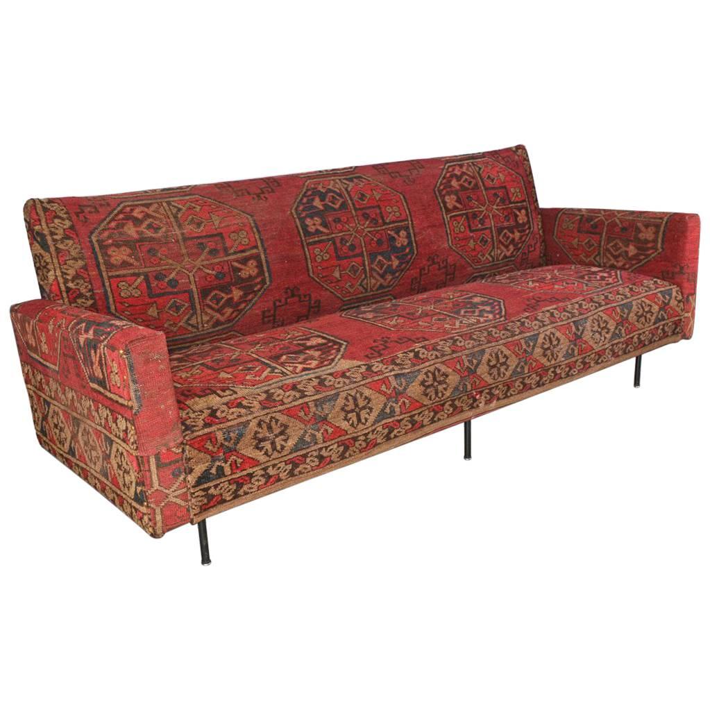 Kilim Covered Mid-Century Modern Florence Knoll Style Sofa