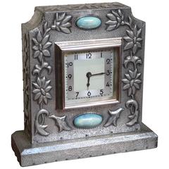 Antique Arts and Crafts Style Pewter Mantel Clock