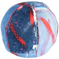 Unique Handmade Bohemian Rock and Roll Style Vintage Denim Pouffe/Floor Cushion