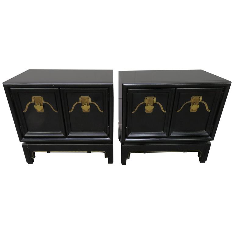 Pair of Chinoiserie Style Asian Modern Lacquered Nightstands, Mid-Century  For Sale at 1stDibs | asian nightstands, oriental style black bedside table,  chinoiserie nightstand