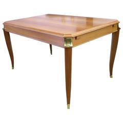 French Art Deco Dining Table with Extensions in Blond Mahogany Bronze Accents 5