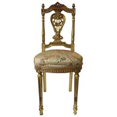 Beautiful Vintage Louis XVI Style Gold Giltwood Upholstered Chair 6