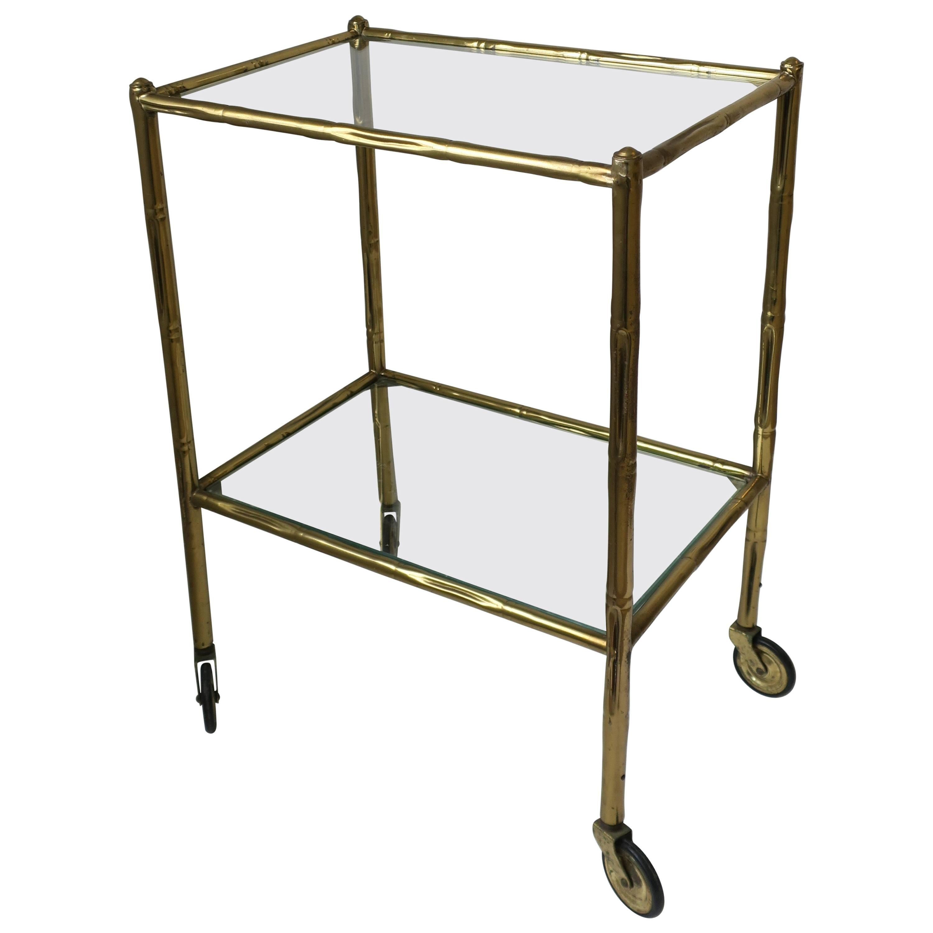 Vintage Italian Brass and Glass Bar Cart or Side Table, Italy