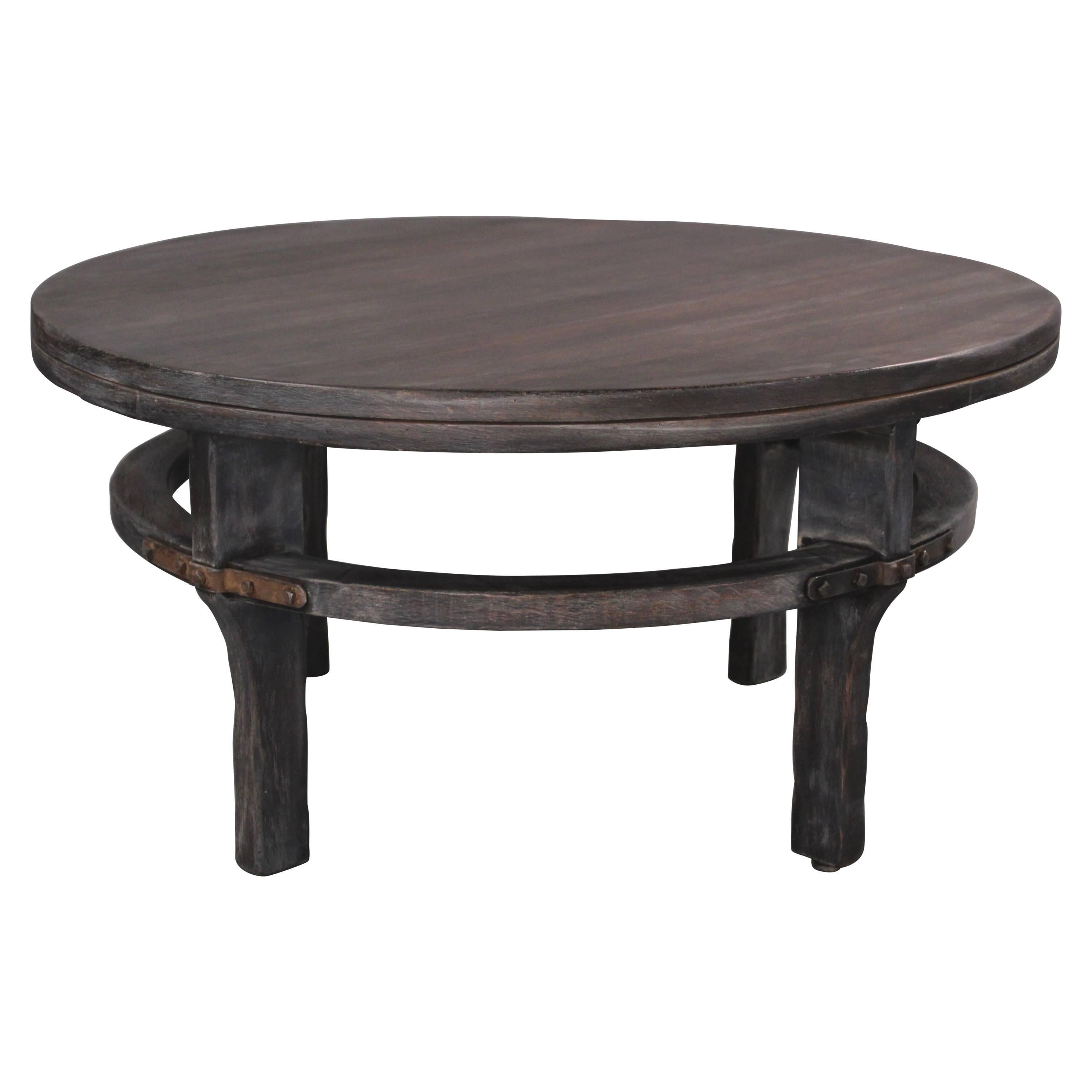 1930s Round Monterey Coffee Table with Old Wood Finish
