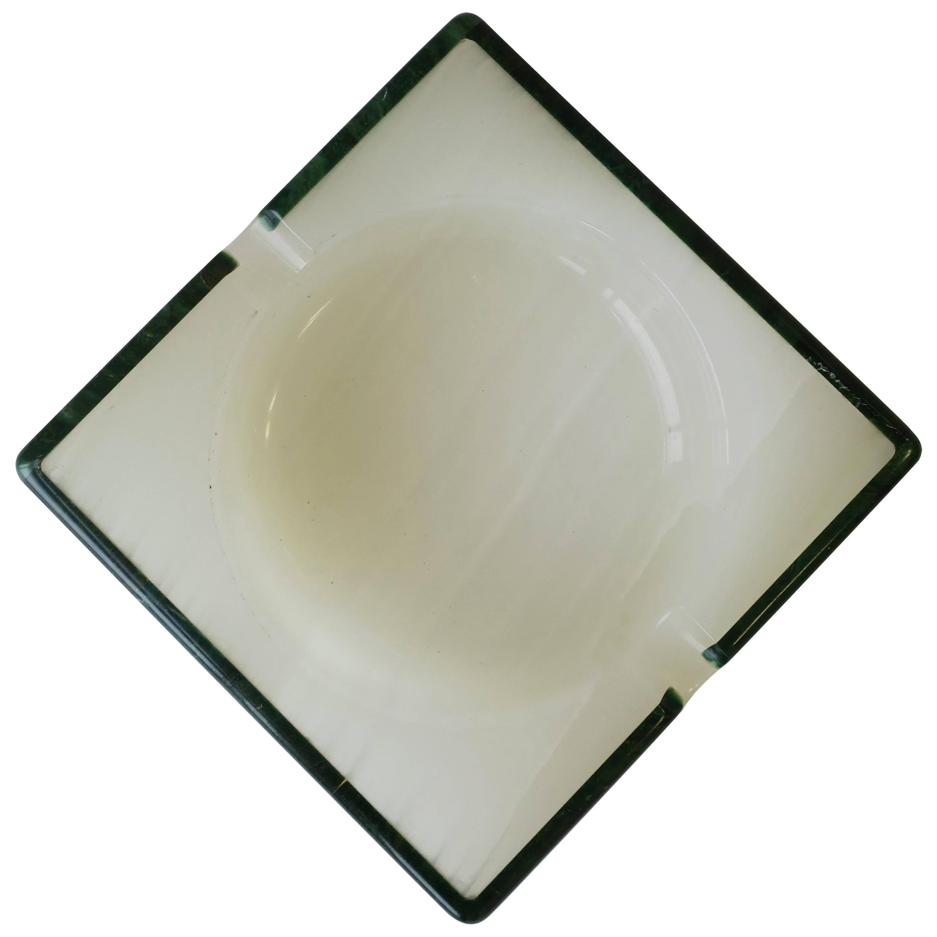 Modern Italian White Alabaster and Green Marble Ashtray or Vessel, Italy