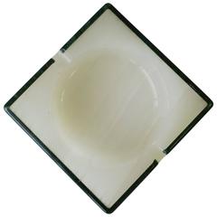 Vintage Modern Italian White Alabaster and Green Marble Ashtray or Vessel, Italy